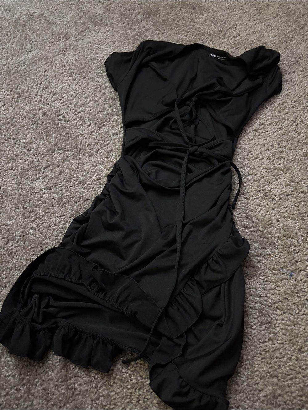 Women's Black Ruched Tie-Detail Dress
